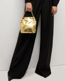 Small Metallic Slouch Shoulder Bag in Antique Gold