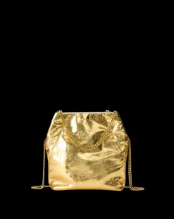 Small Metallic Slouch Shoulder Bag in Antique Gold