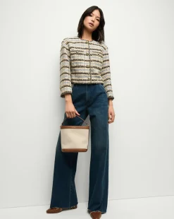 Sumira Metallic Tweed Jacket in Blue/Ivory