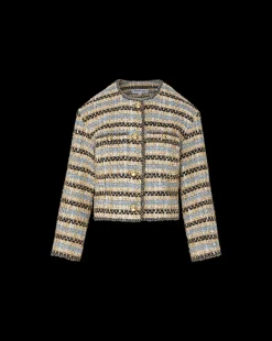 Sumira Metallic Tweed Jacket in Blue/Ivory