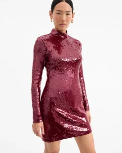 Sylee Sequin Dress in Wine