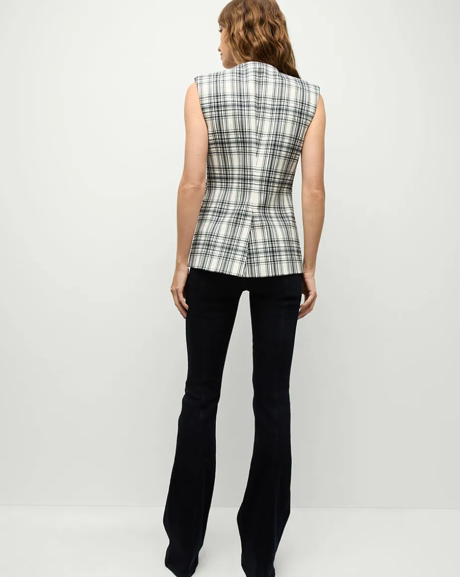 Tamara Plaid Vest in Ivory & Navy