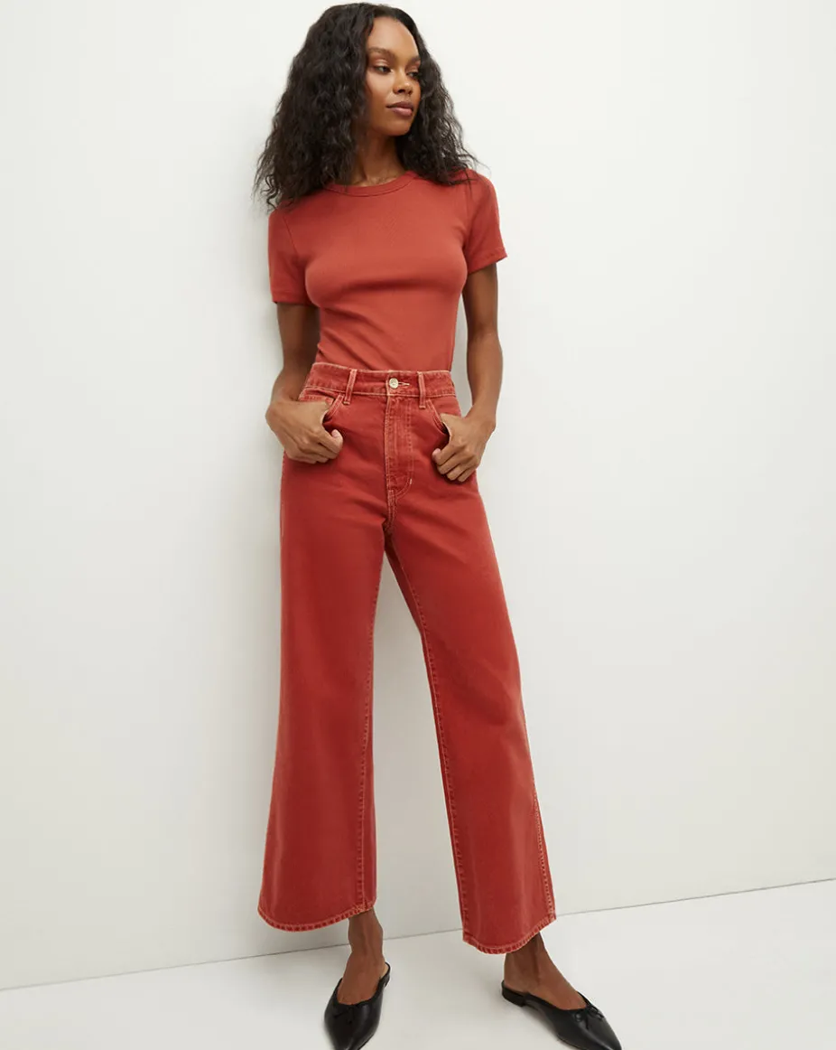 Taylor Cropped Wide-Leg Jean in Brick Red