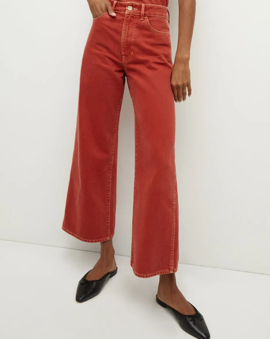 Taylor Cropped Wide-Leg Jean in Brick Red