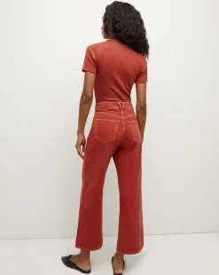 Taylor Cropped Wide-Leg Jean in Brick Red