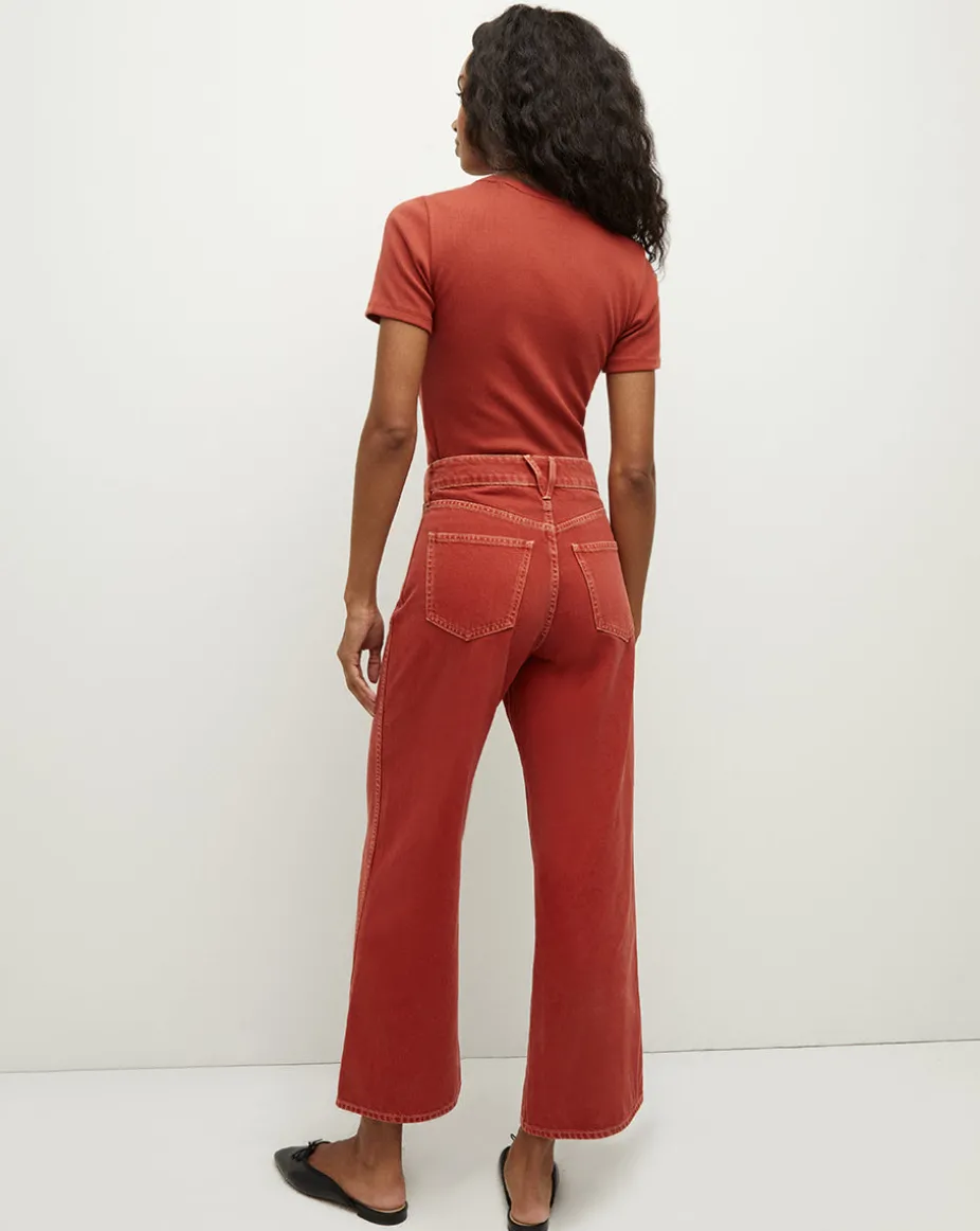 Taylor Cropped Wide-Leg Jean in Brick Red