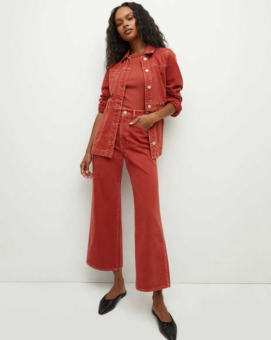 Taylor Cropped Wide-Leg Jean in Brick Red