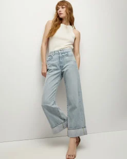 Taylor Cuffed Cropped Wide-Leg Jean in Airway Cloud