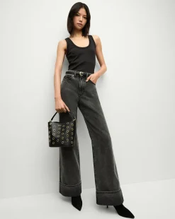 Taylor Cuffed Wide-Leg Jeans in Washed Black