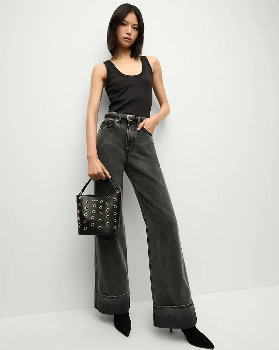 Taylor Cuffed Wide-Leg Jeans in Washed Black
