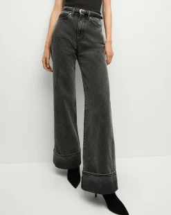 Taylor Cuffed Wide-Leg Jeans in Washed Black