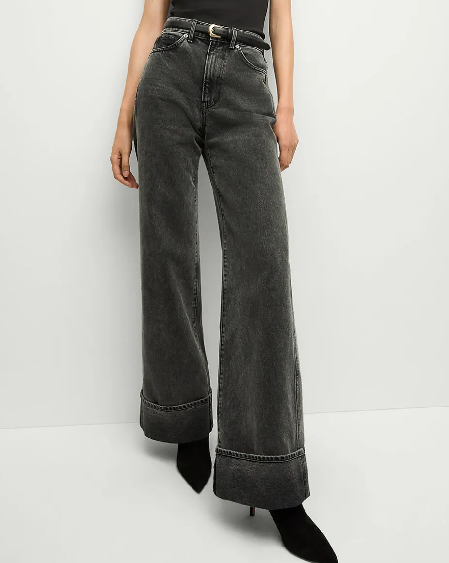 Taylor Cuffed Wide-Leg Jeans in Washed Black