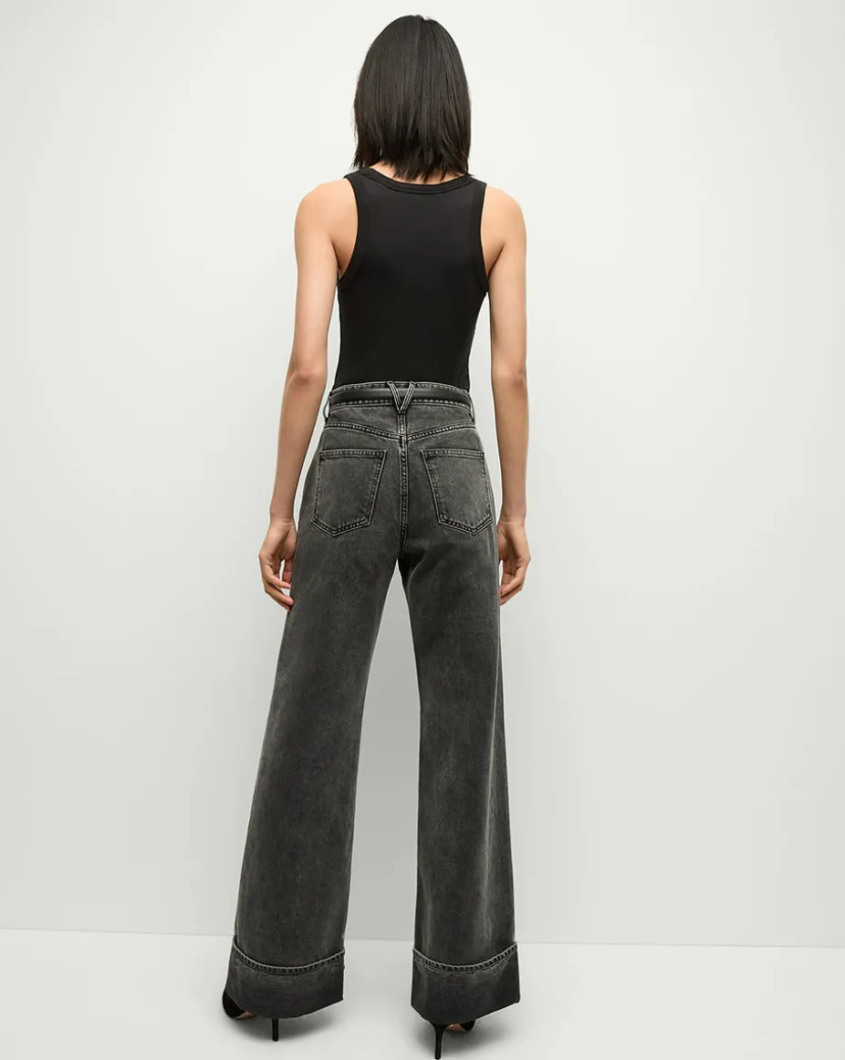 Taylor Cuffed Wide-Leg Jeans in Washed Black