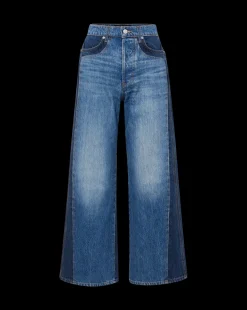 Taylor Two-Tone Cropped Wide-Leg Jean in Blue