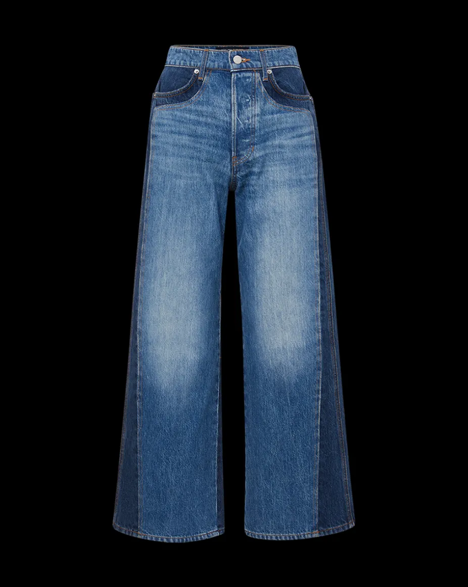 Taylor Two-Tone Cropped Wide-Leg Jean in Blue