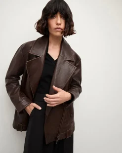 Thandie Leather Dickey Jacket in Dark Brown