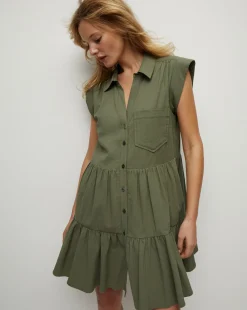 Trisha Cotton Shirtdress in Stone Army