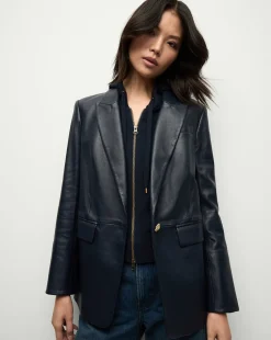 Vega Leather Dickey Jacket in Navy