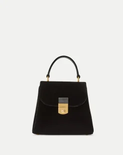 Velvet Crest Lock Top Handle Bag in Black x Poppy Delevingne