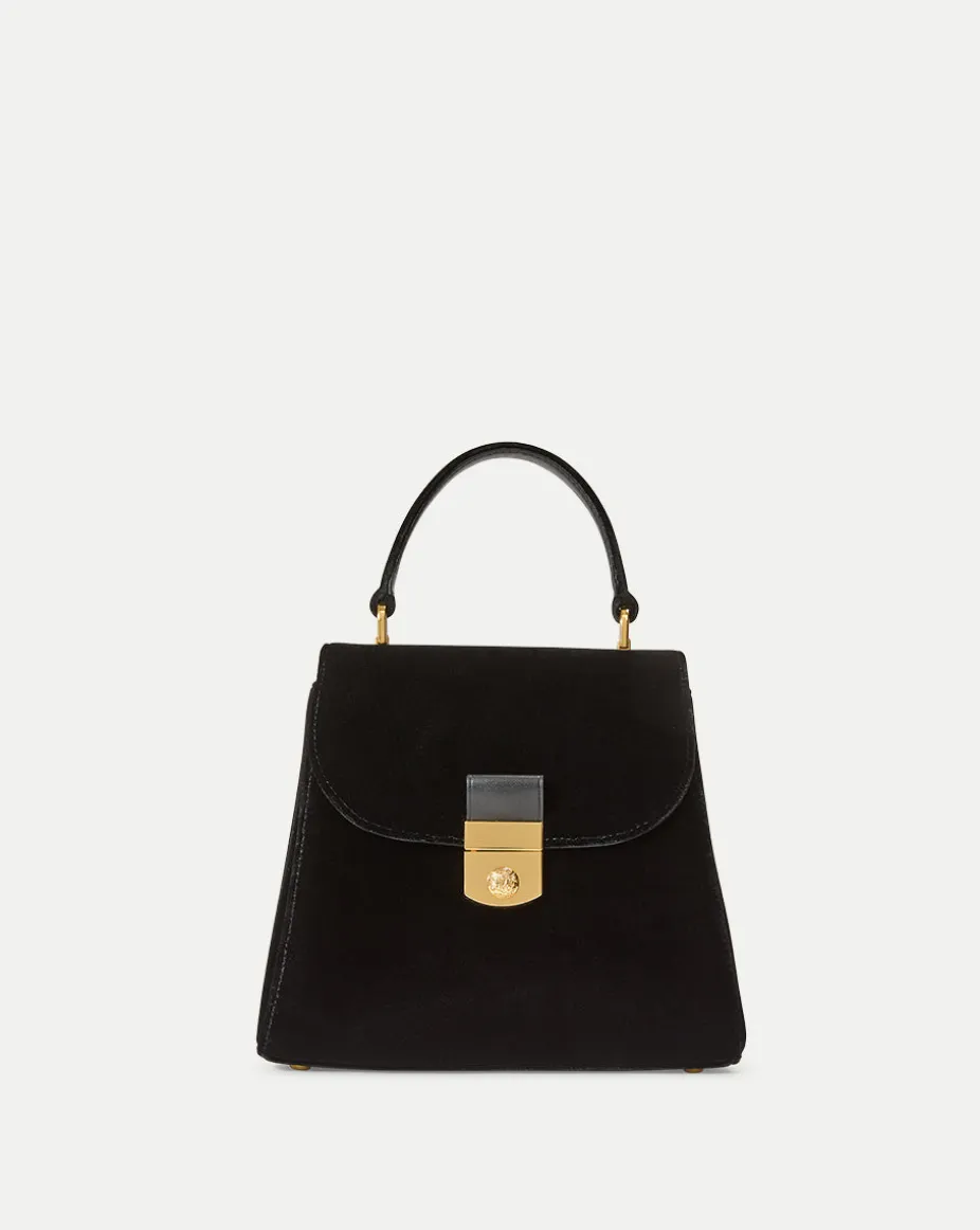Velvet Crest Lock Top Handle Bag in Black x Poppy Delevingne
