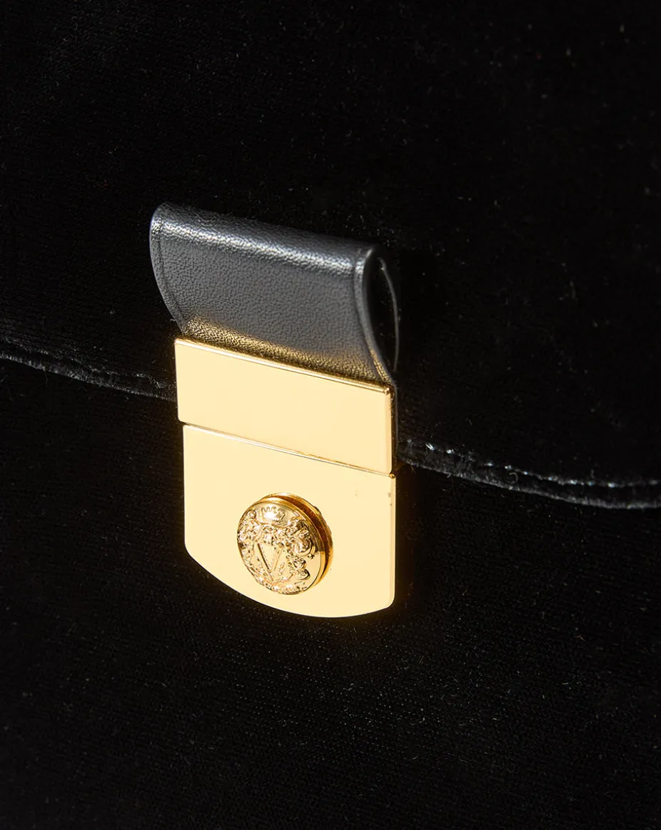 Velvet Crest Lock Top Handle Bag in Black x Poppy Delevingne