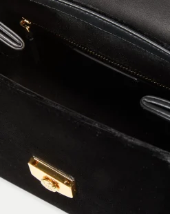 Velvet Crest Lock Top Handle Bag in Black x Poppy Delevingne