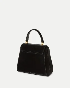 Velvet Crest Lock Top Handle Bag in Black x Poppy Delevingne