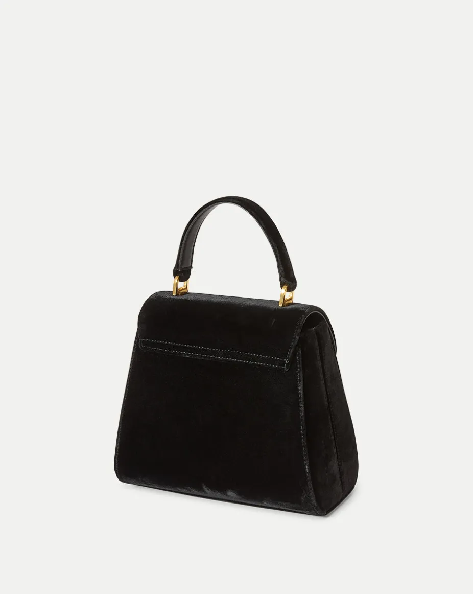 Velvet Crest Lock Top Handle Bag in Black x Poppy Delevingne
