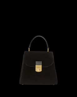 Velvet Crest Lock Top Handle Bag in Black x Poppy Delevingne