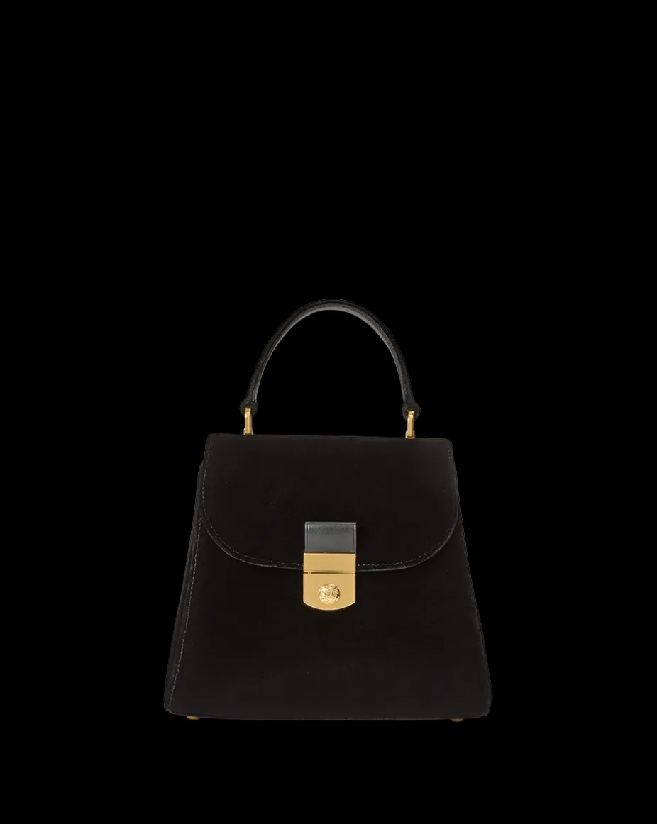 Velvet Crest Lock Top Handle Bag in Black x Poppy Delevingne