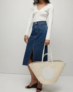 Victoria Raw-Edge Midi Denim Skirt