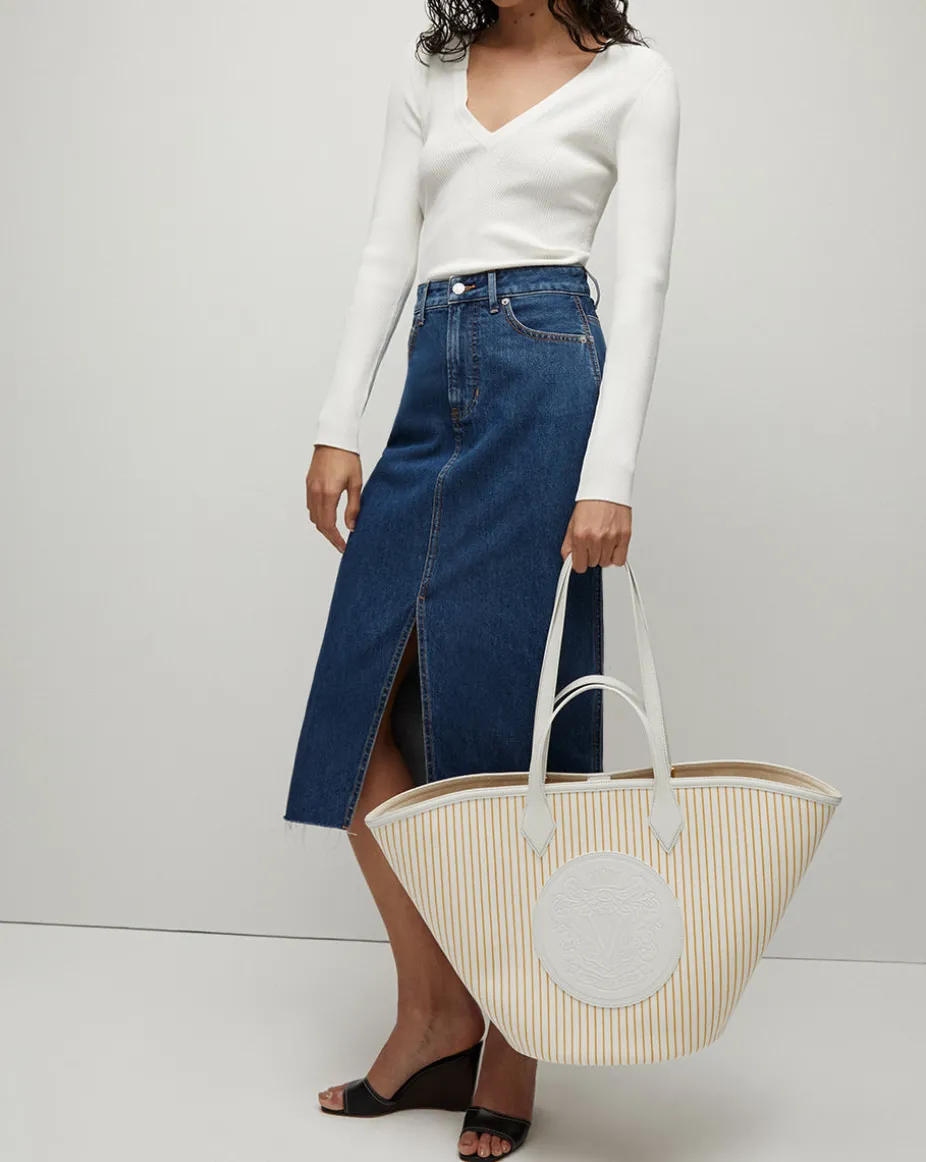 Victoria Raw-Edge Midi Denim Skirt