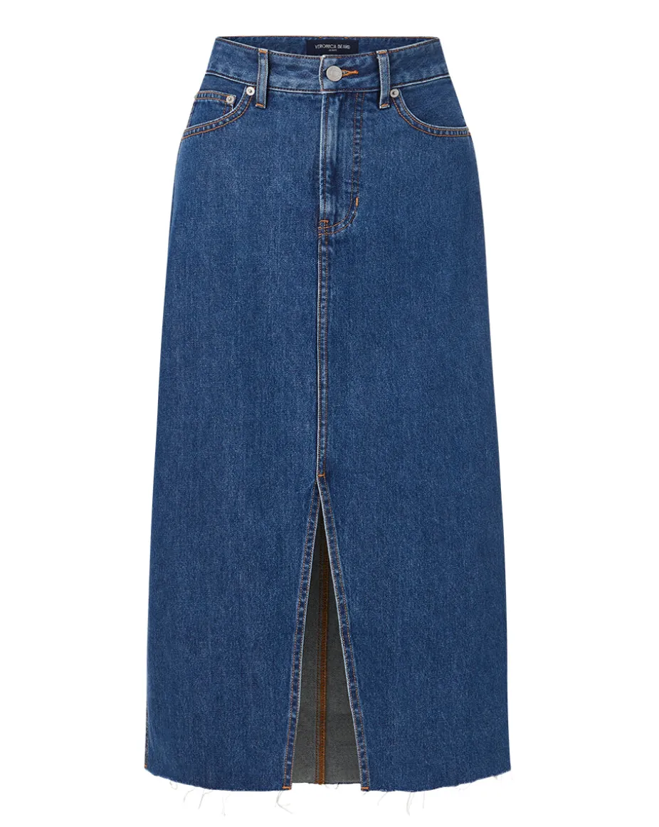 Victoria Raw-Edge Midi Denim Skirt