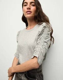 Waldorf Ruched-Sleeve Tee in Heather Grey