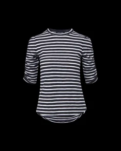 Waldorf Ruched-Sleeve Tee in Navy/White