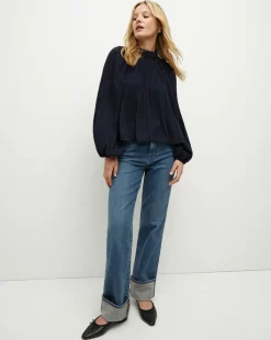 Walker Pleated Top in Navy