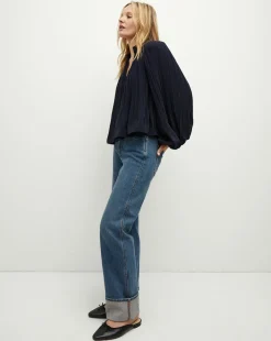 Walker Pleated Top in Navy