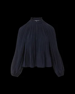 Walker Pleated Top in Navy