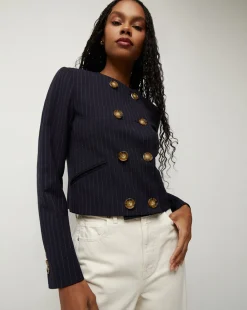 Winslow Pinstripe Collarless Jacket