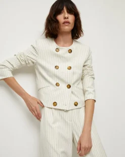 Winslow Pinstripe Collarless Jacket